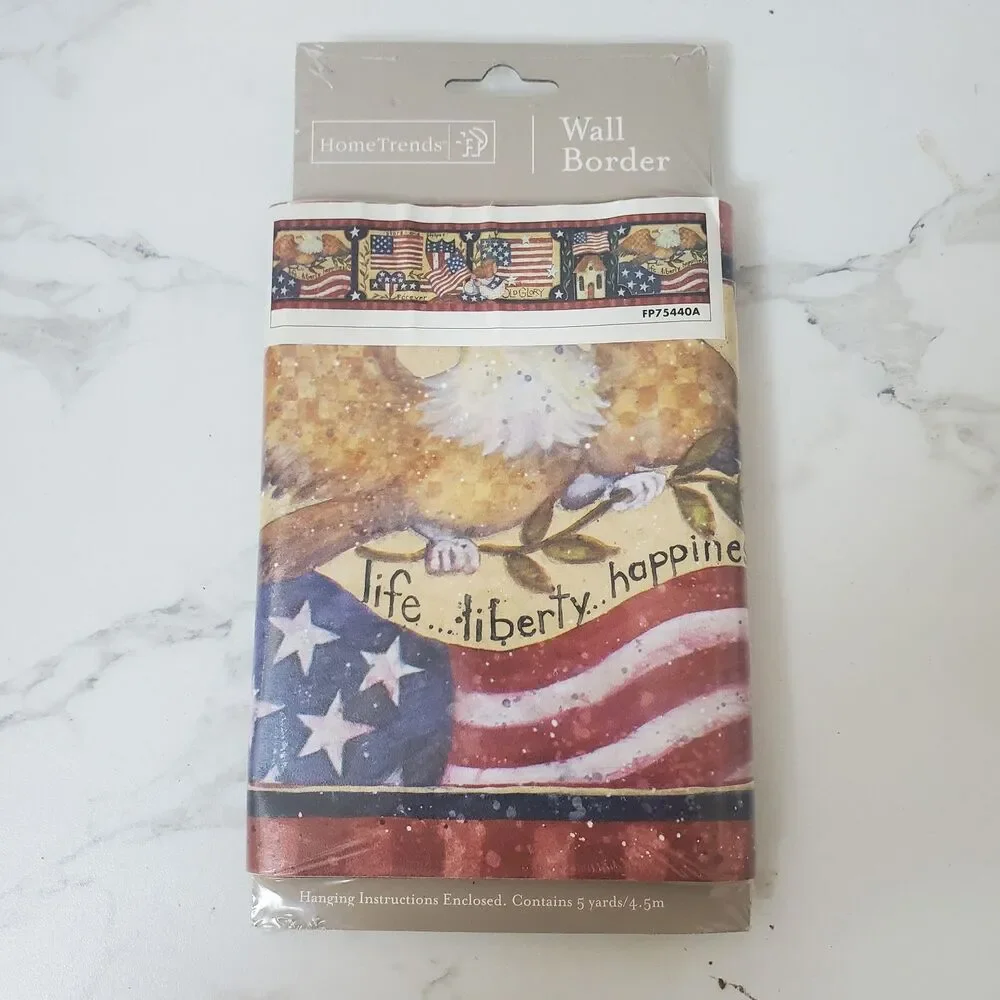 Stars & Stripes Wallpaper Border 5 Yards USA Flag Eagle Hearts Americana Patriot